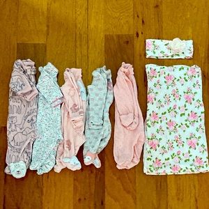 Carter’s newborn zip up pj and swaddle with bow